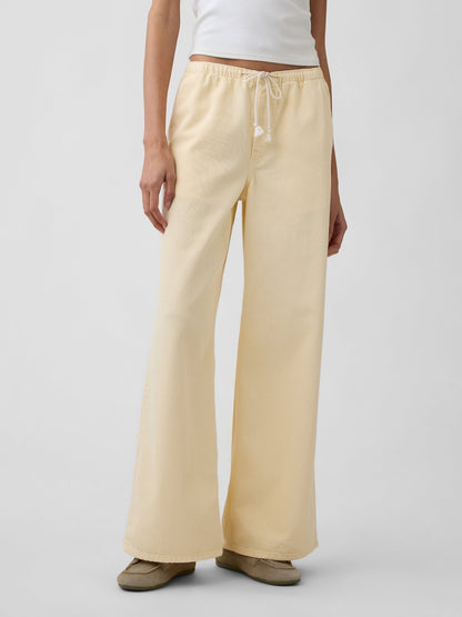 Sarı Mid Rise Pull-on Wide-leg Jean Pantolon