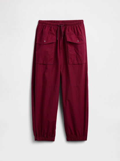 Kırmızı Paraşüt Kargo Pull-on Pantolon