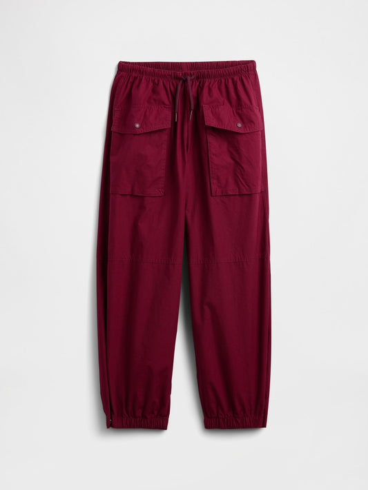 Kırmızı Paraşüt Kargo Pull-on Pantolon