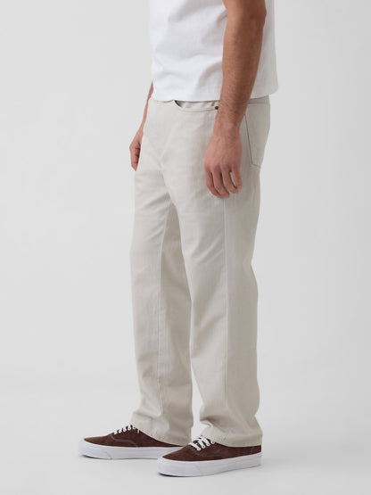 Açık Gri Keten Karışımlı Relaxed Straight Pantolon