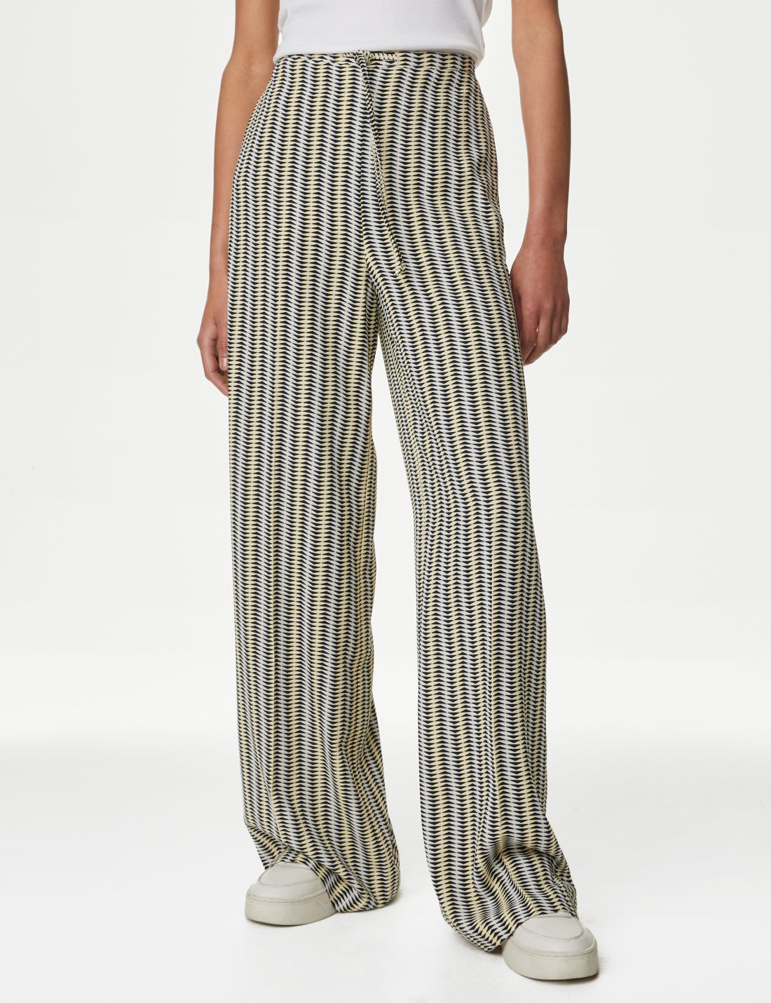 Yüksek Bel Desenli Wide Leg Pantolon