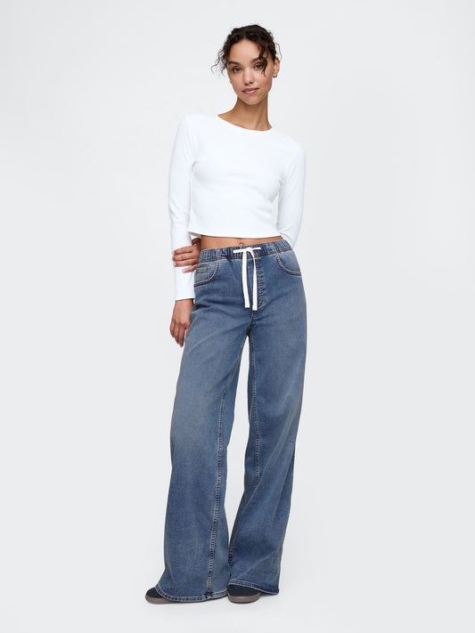 Lacivert Mid Rise Easy Baggy Jean Pantolon