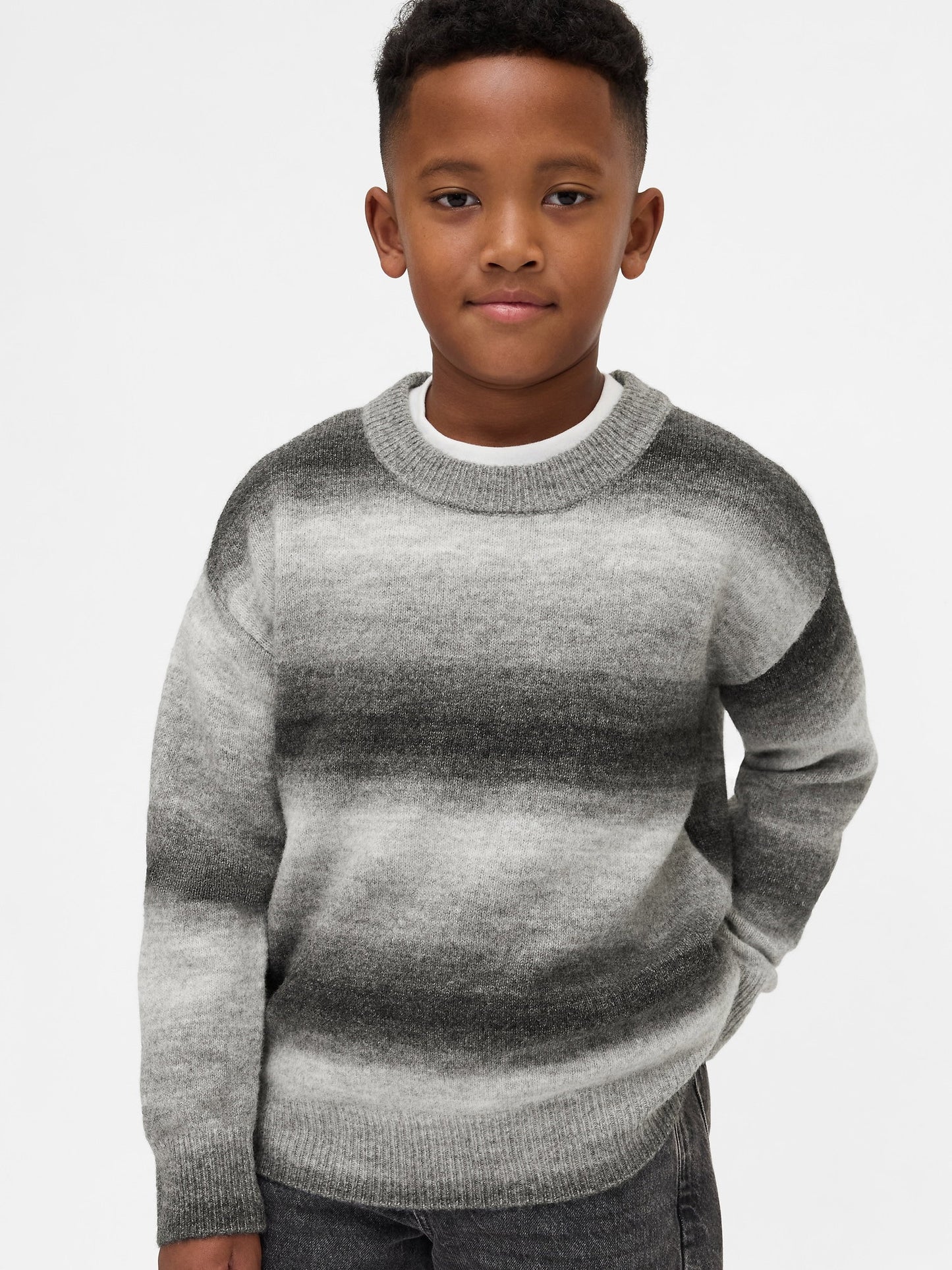 Gri Space-dye Relaxed Bisiklet Yaka Kazak