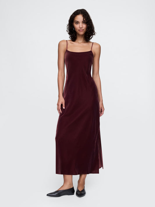 Bordo Kadife Maxi Slip Elbise