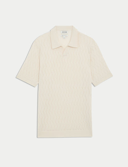 Merino Yün Karışımlı Ipekli Örme Polo Yaka Tişört