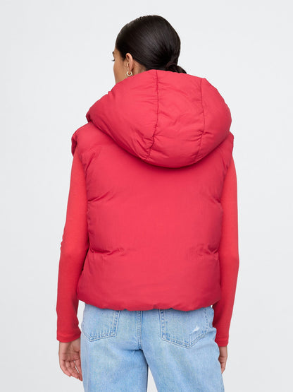 Kırmızı Crop Puffer Şişme Yelek