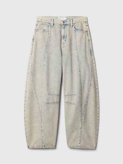 Bej High Rise Horseshoe Jean Pantolon