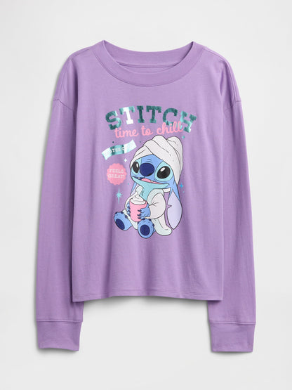 Lila Disney Lilo Ve Stitch Oversized Grafik Baskılı T-shirt