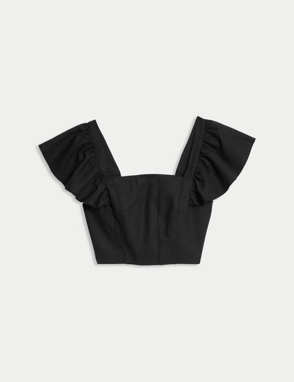 Keten Karışımlı Regular Fit Crop Top