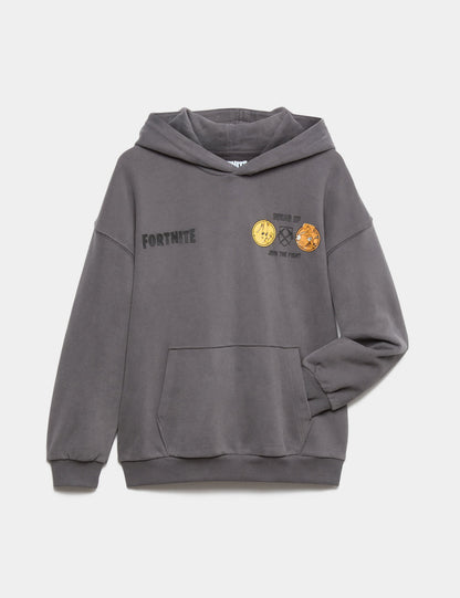 Fortnite™ Baskılı Saf Pamuklu Kapüşonlu Sweatshirt