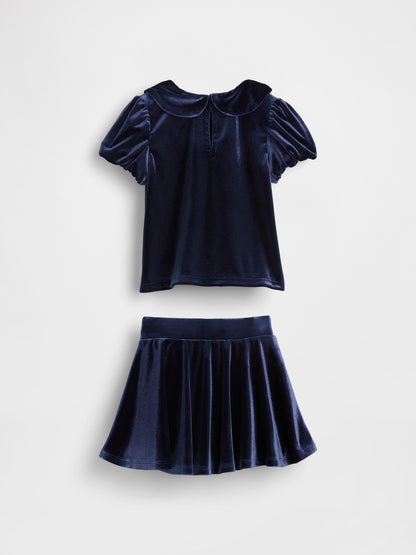 Lacivert Kadife Fiyonk Outfit Set