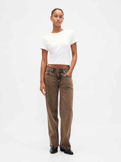 Kahverengi Low Rise '90s Jean Pantolon