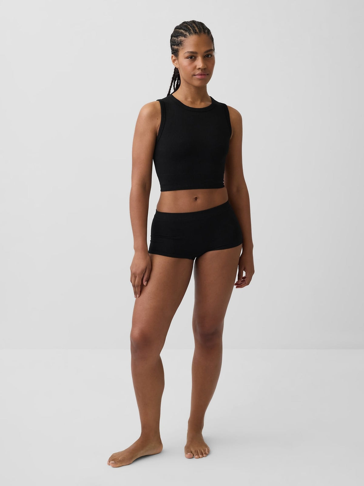Siyah Fitilli Seamless Crop Kolsuz Üst