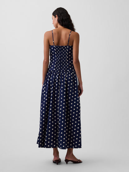 Lacivert Poplin Drop-waist Maxi Elbise