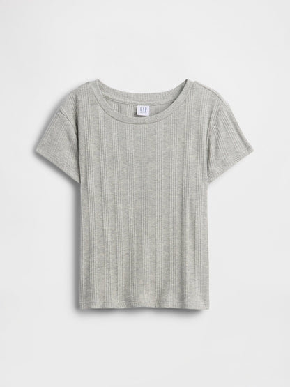 Açık Gri Variegated Fitilli T-shirt