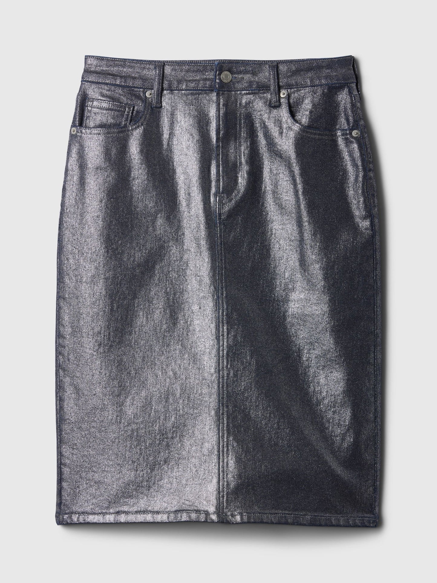 Mavi Denim Parlak Midi Etek