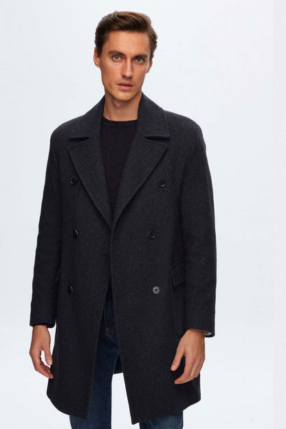Damat Regular Fit Lacivert Yün Karışımlı Successori Reda Palto