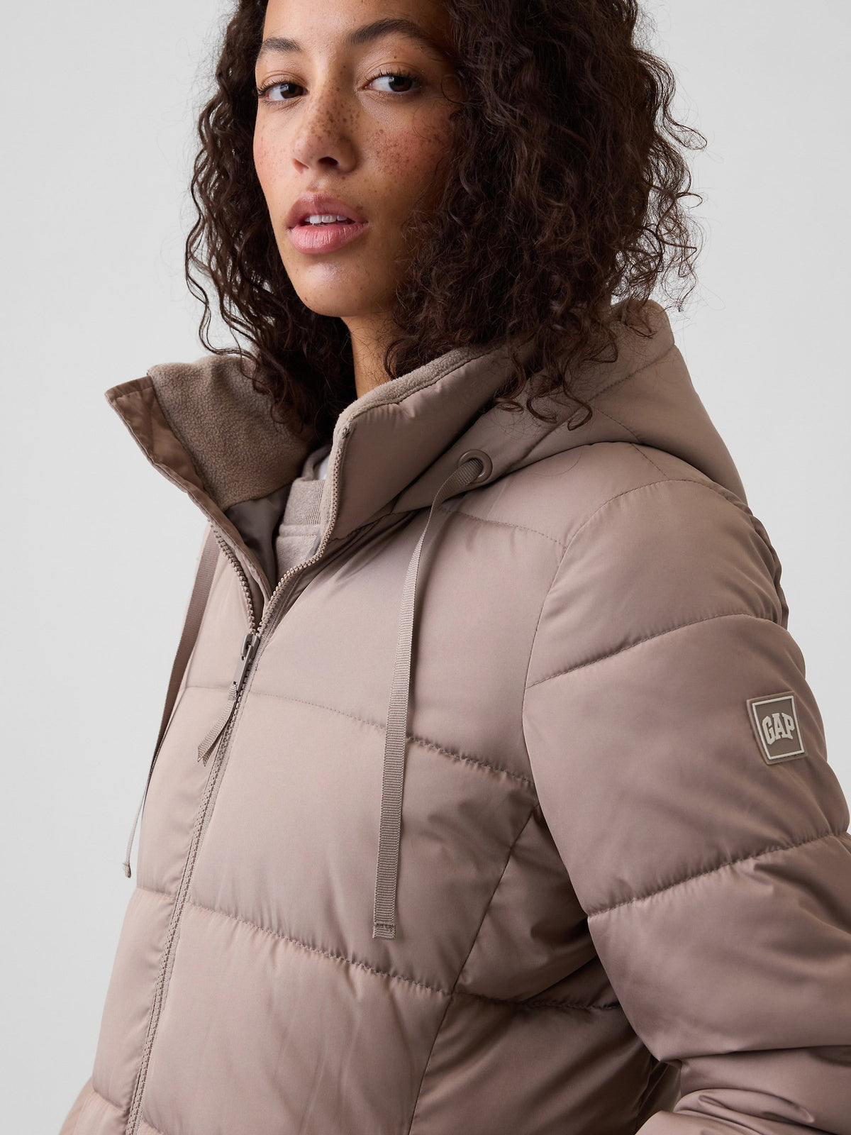 Bej Relaxed Midi Puffer Şişme Mont
