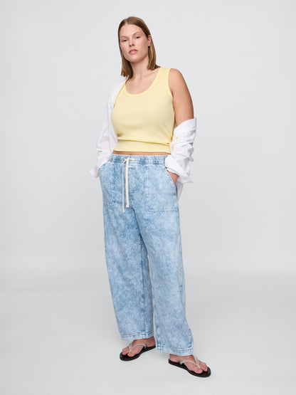 Açık Mavi High Rise Easy Barrel Jean Pantolon
