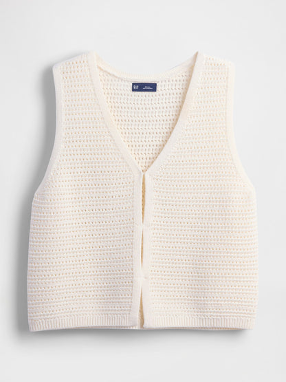 Beyaz 100% Pamuk Crochet Yelek