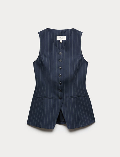 Çizgili Bel Detaylı Uzun Yelek