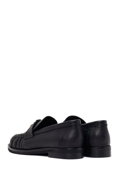 Kadın Siyah Deri Maskülen Loafer