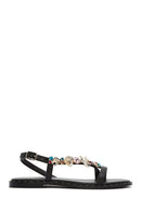 Kadın Siyah Bilekten Tokalı Taşlı Sandalet