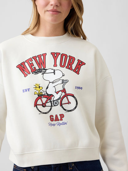 Kırık Beyaz Peanuts Oversized Wedge Bisiklet Yaka Sweatshirt