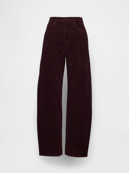 Bordo High Rise Kadife Barrel Pantolon