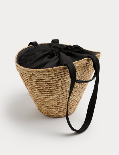 Hasır Büzgülü Bucket Çanta