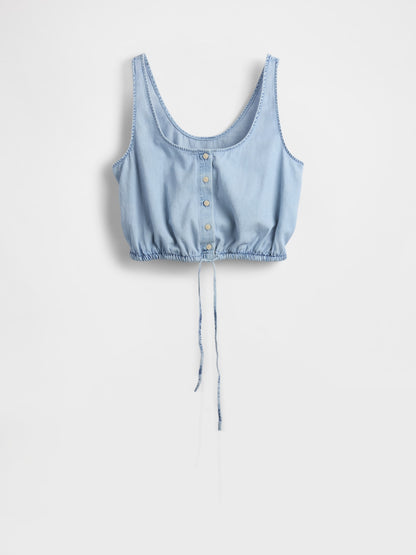 Mavi Denim Büzgülü Crop Bluz