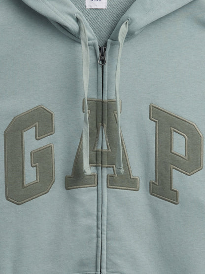 Açık Yeşil Relaxed Gap Logo Fransız Havlu Kumaş Fermuarlı Sweatshirt