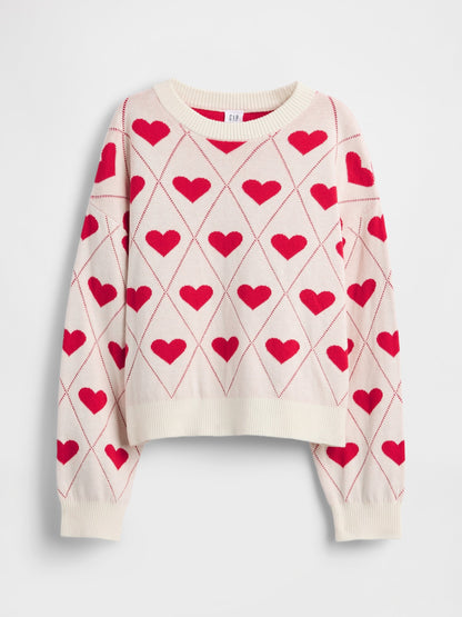 Kırık Beyaz Relaxed Grafik Baskılı Crewneck Kazak