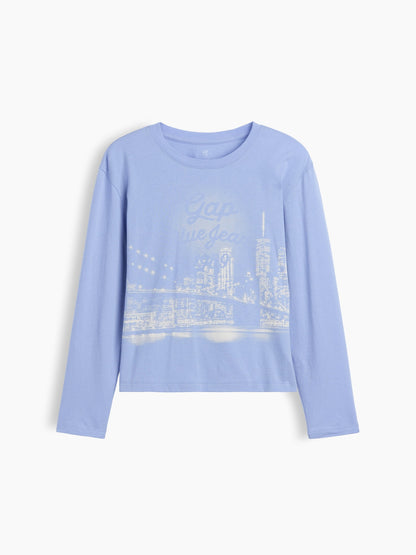 Açık Mavi Logo Grafik Baskılı T-shirt