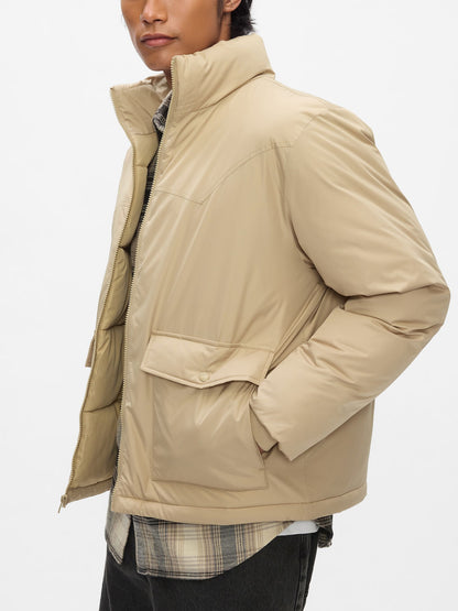 Bej Geri Dönüştürülmüş Primaloft® Puffer Şişme Mont