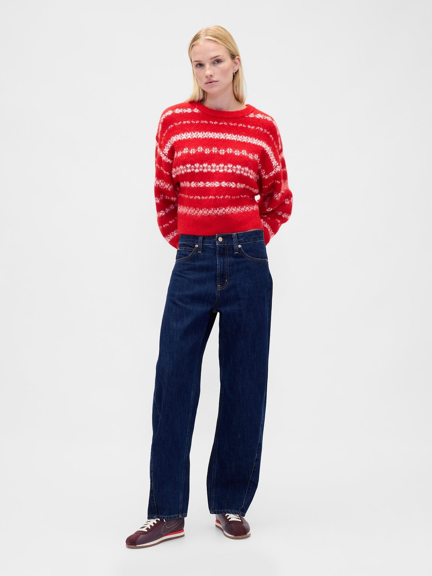 Kırmızı Fuzzy Oversized Bisiklet Yaka Kazak