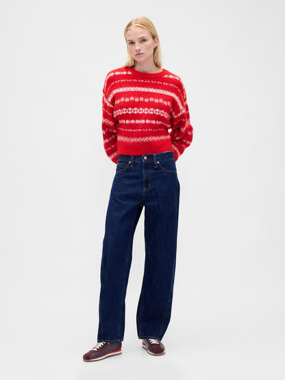 Kırmızı Fuzzy Oversized Bisiklet Yaka Kazak