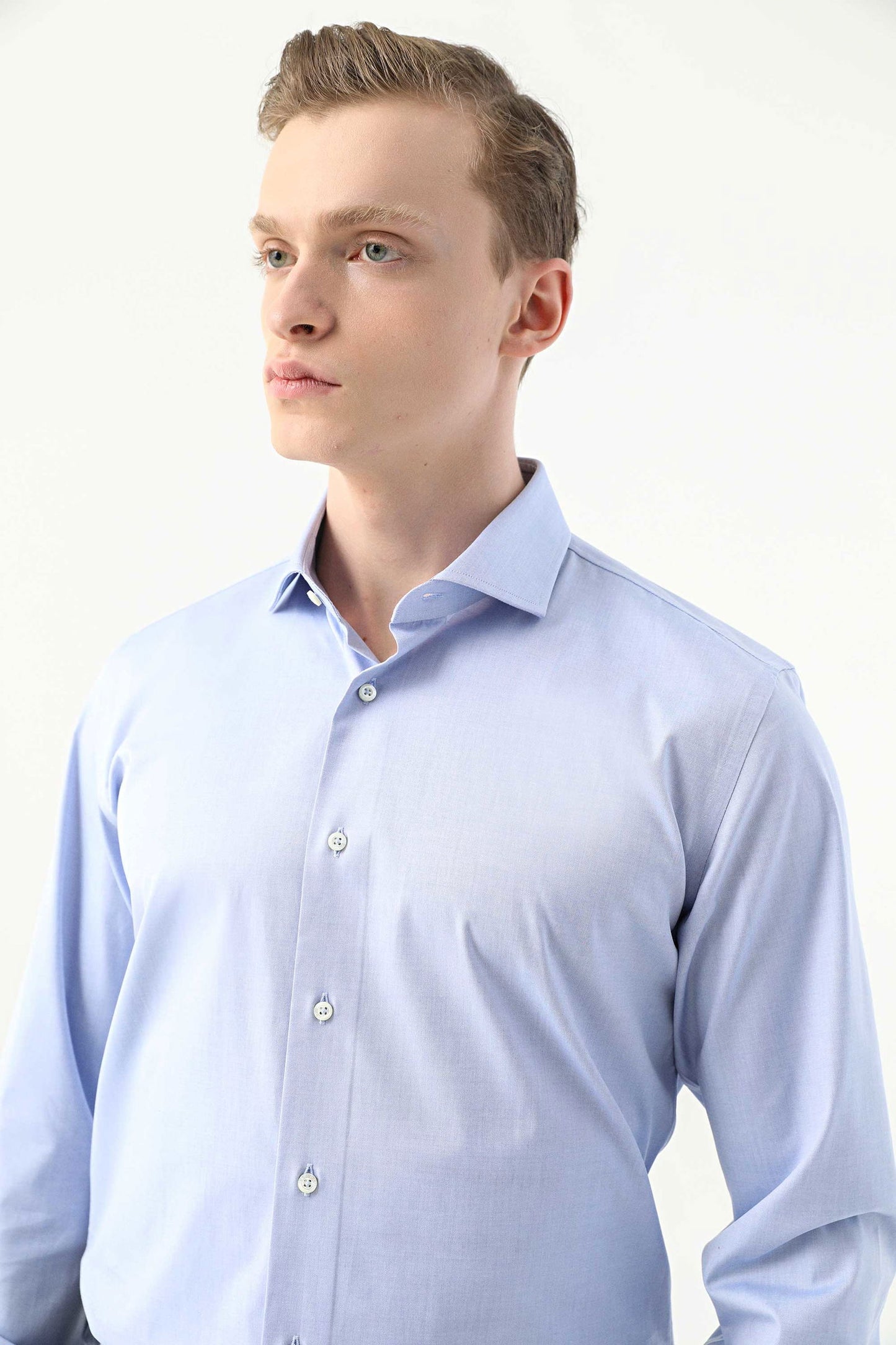 Damat Slim Fit Mavi Düz Nano Care Gömlek