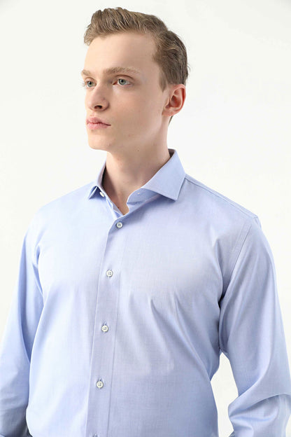 Damat Slim Fit Mavi Düz Nano Care Gömlek