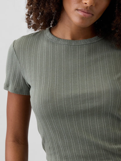 Haki Fitilli Pointelle Crewneck T-shirt