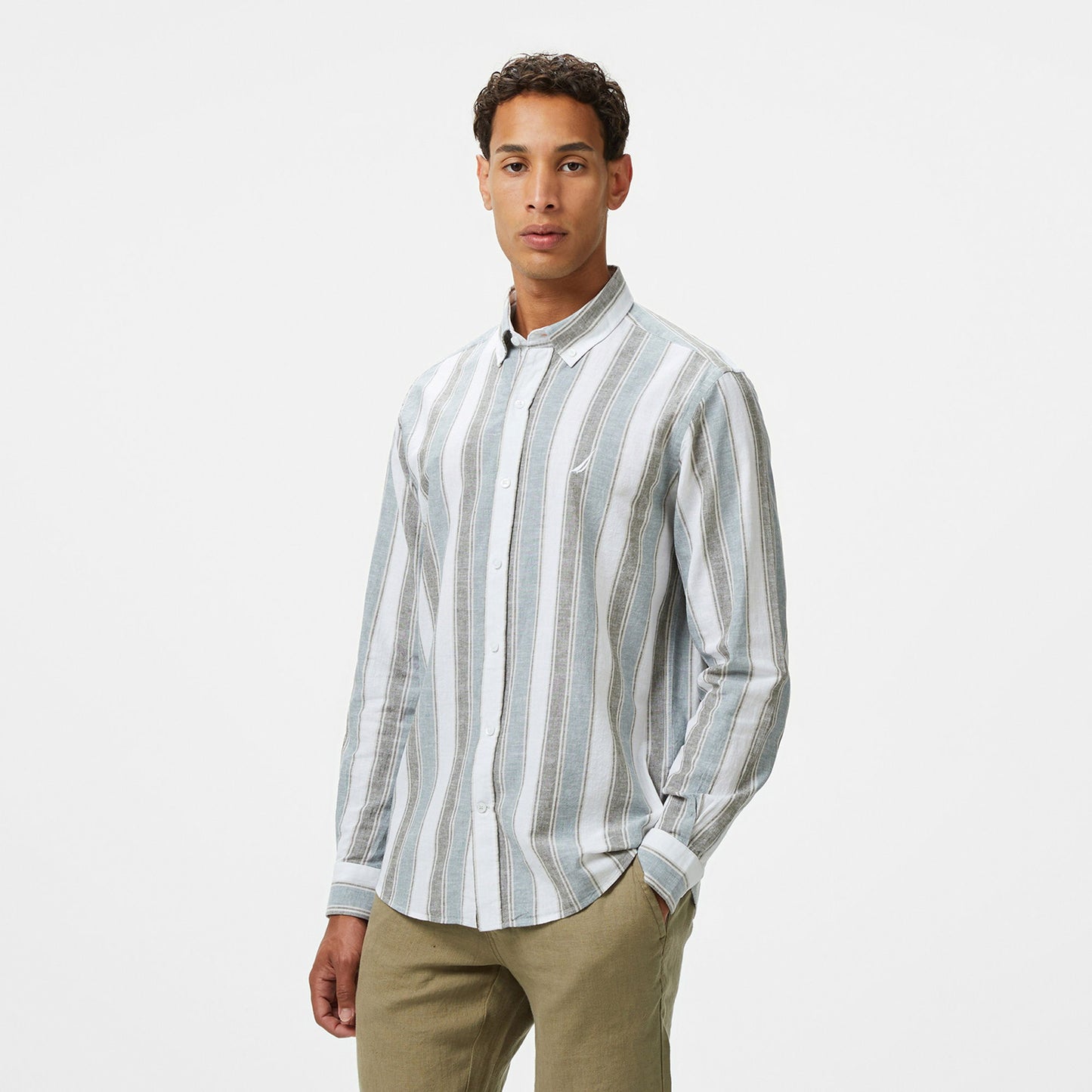 Nautica Erkek Yeşil Classic Fit Çizgili Gömlek