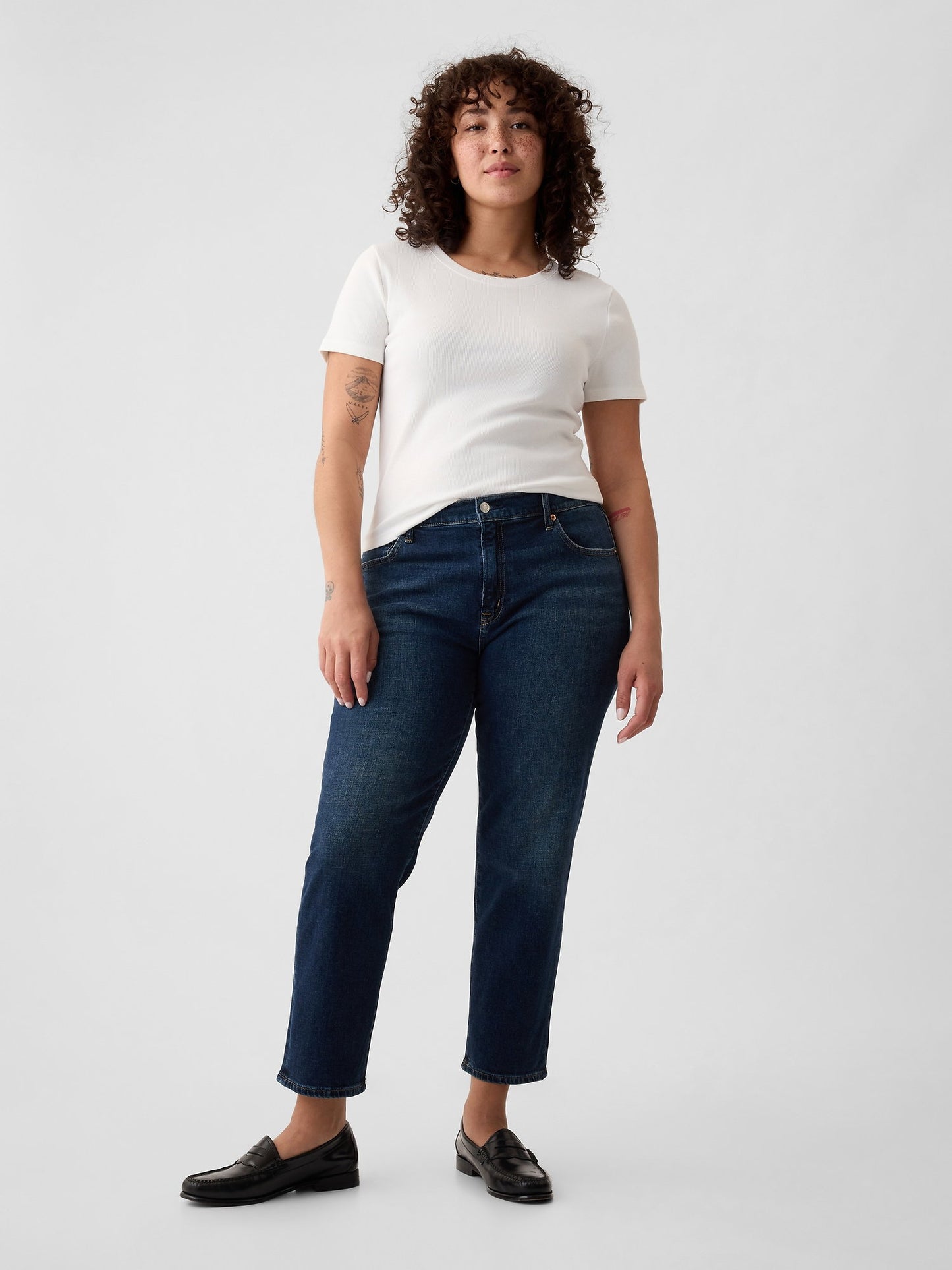Koyu Mavi Mid Rise Girlfriend Jean Pantolon