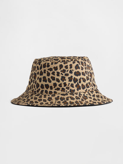 Kahverengi Reversible Leopar Bucket Şapka