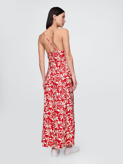 Kırmızı Bağcıklı Maxi Slip Elbise
