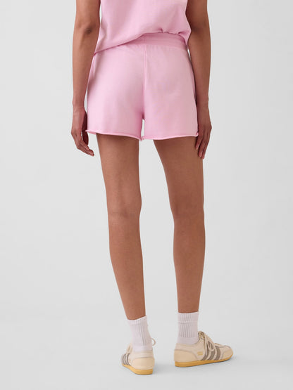 Açık Pembe Relaxed Fransız Havlu Kumaş Grafik Baskılı Şort