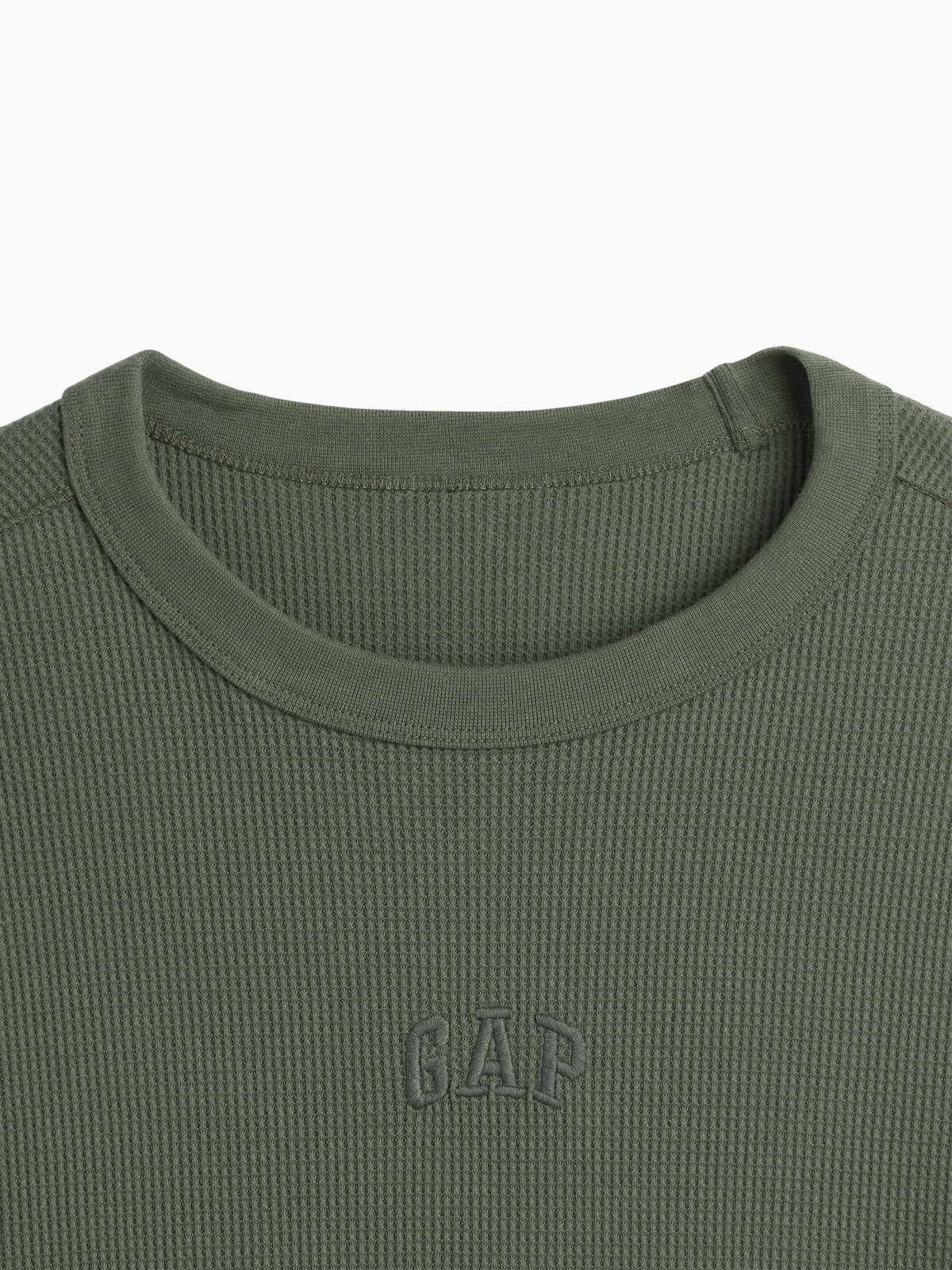 Haki Waffle-knit Bisiklet Yaka T-shirt