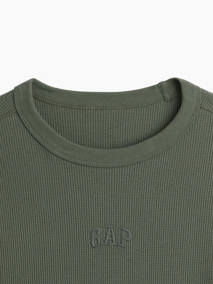 Haki Waffle-knit Bisiklet Yaka T-shirt
