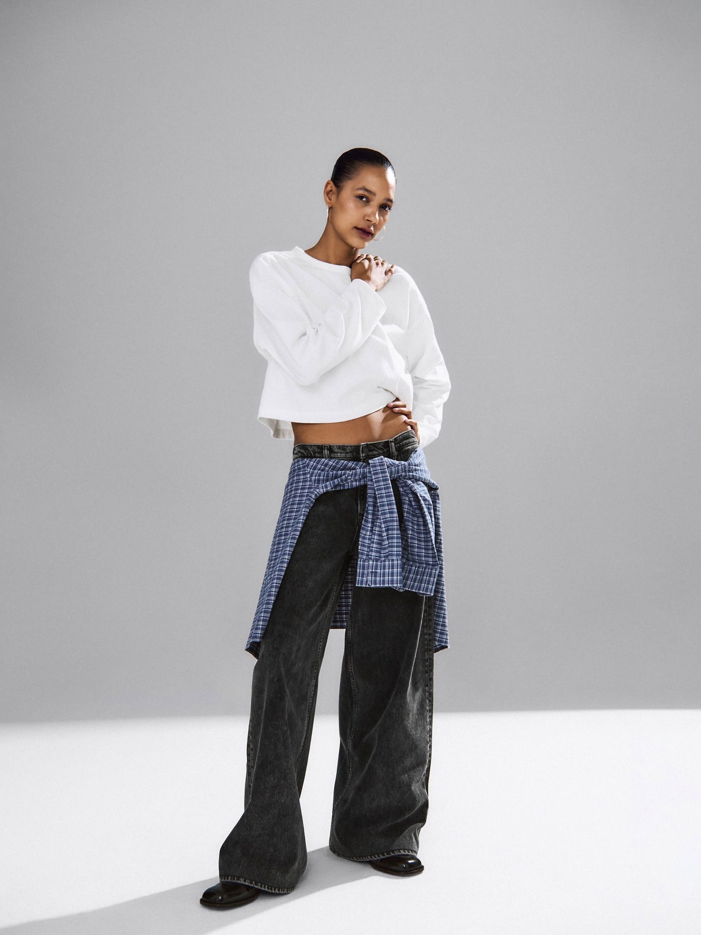 Siyah Mid Rise Ultrasoft Baggy Jean Pantolon