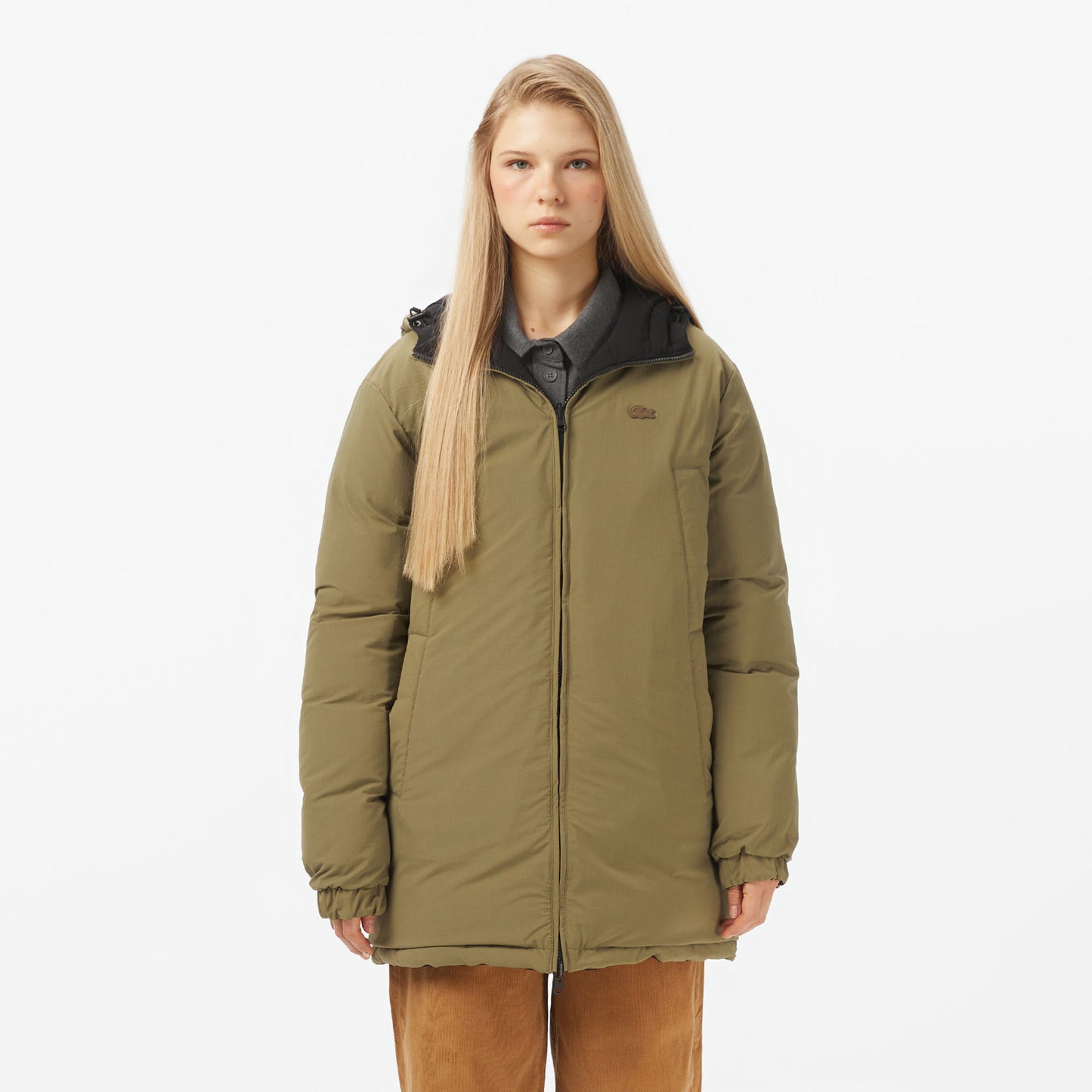 Lacoste Kadın Kapüşonlu Çift Taraflı Siyah Mont