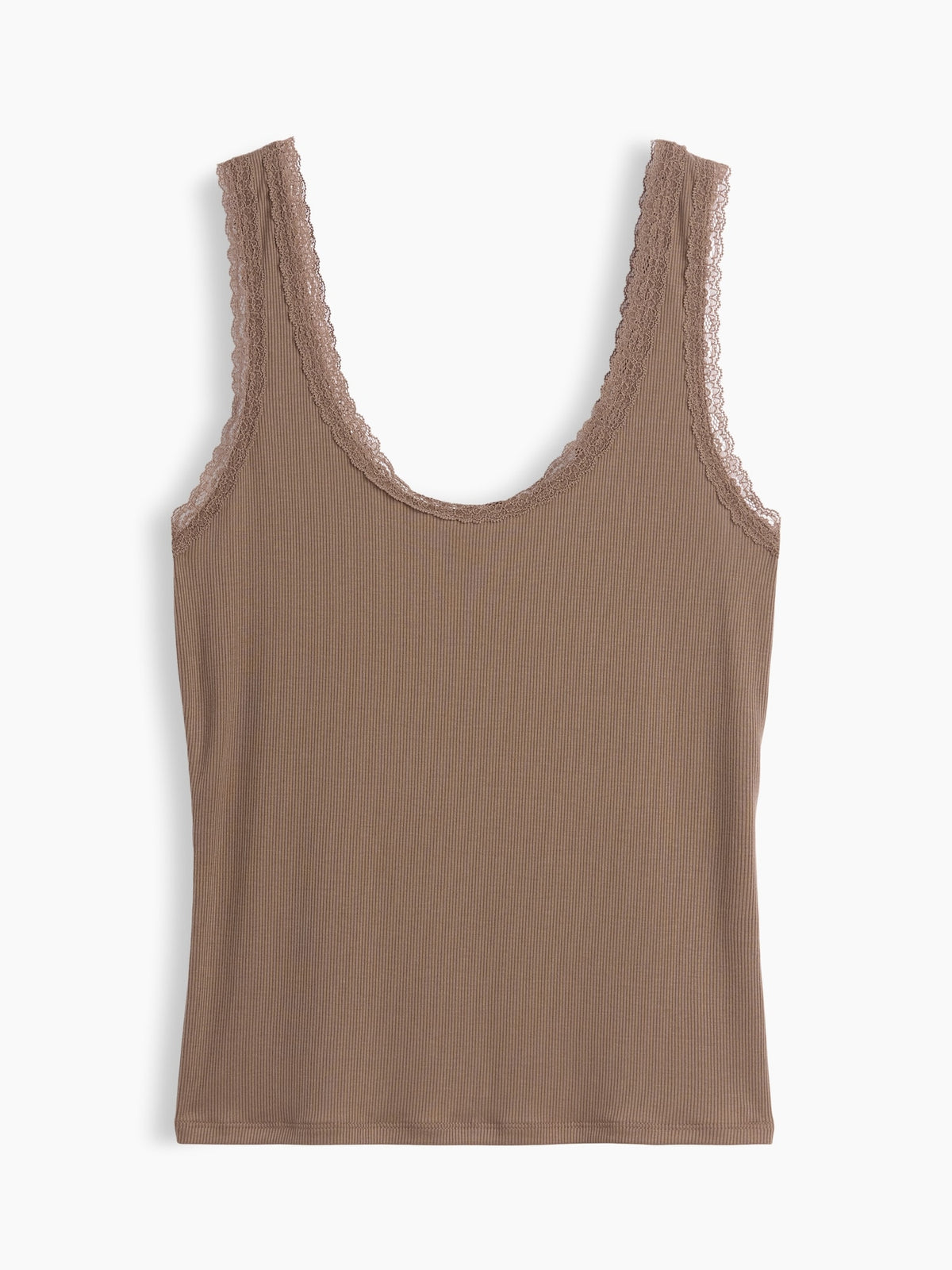 Kahverengi Mini Fitilli Dantel Detaylı Askılı Pijama Üstü